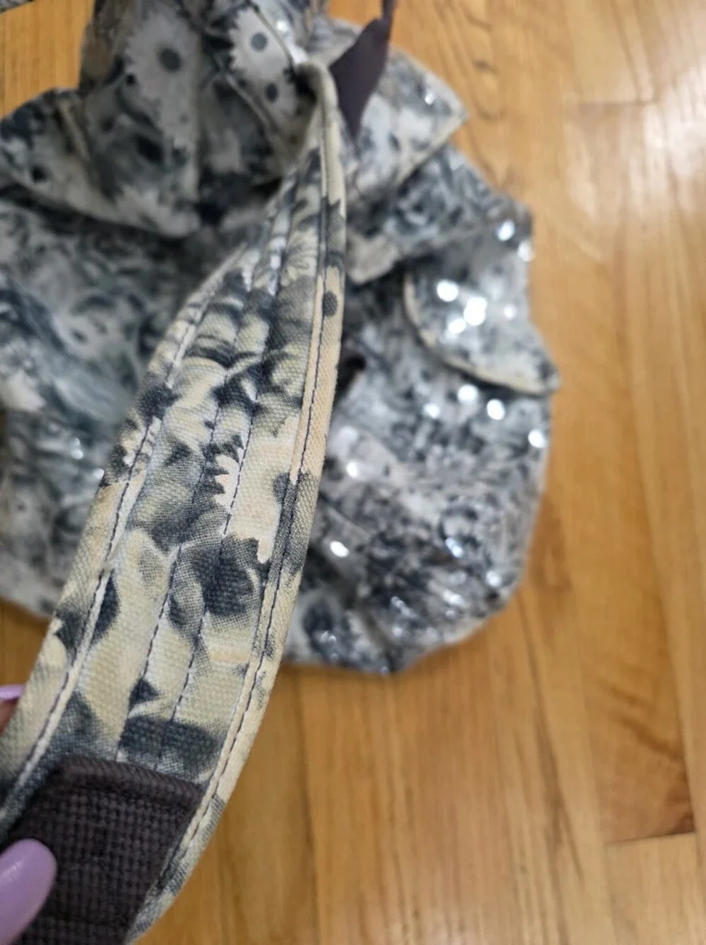 Y2K McBling PINK Victoria's Secret Grey White Floral Backpack Sequin 17x11x5